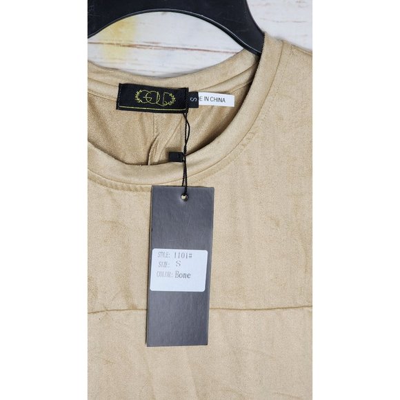 Gold Leaf Small Crew Neck Designer Shirt - Men's Soft Suede Feel Shirt in Bone - Picture 9 of 11
